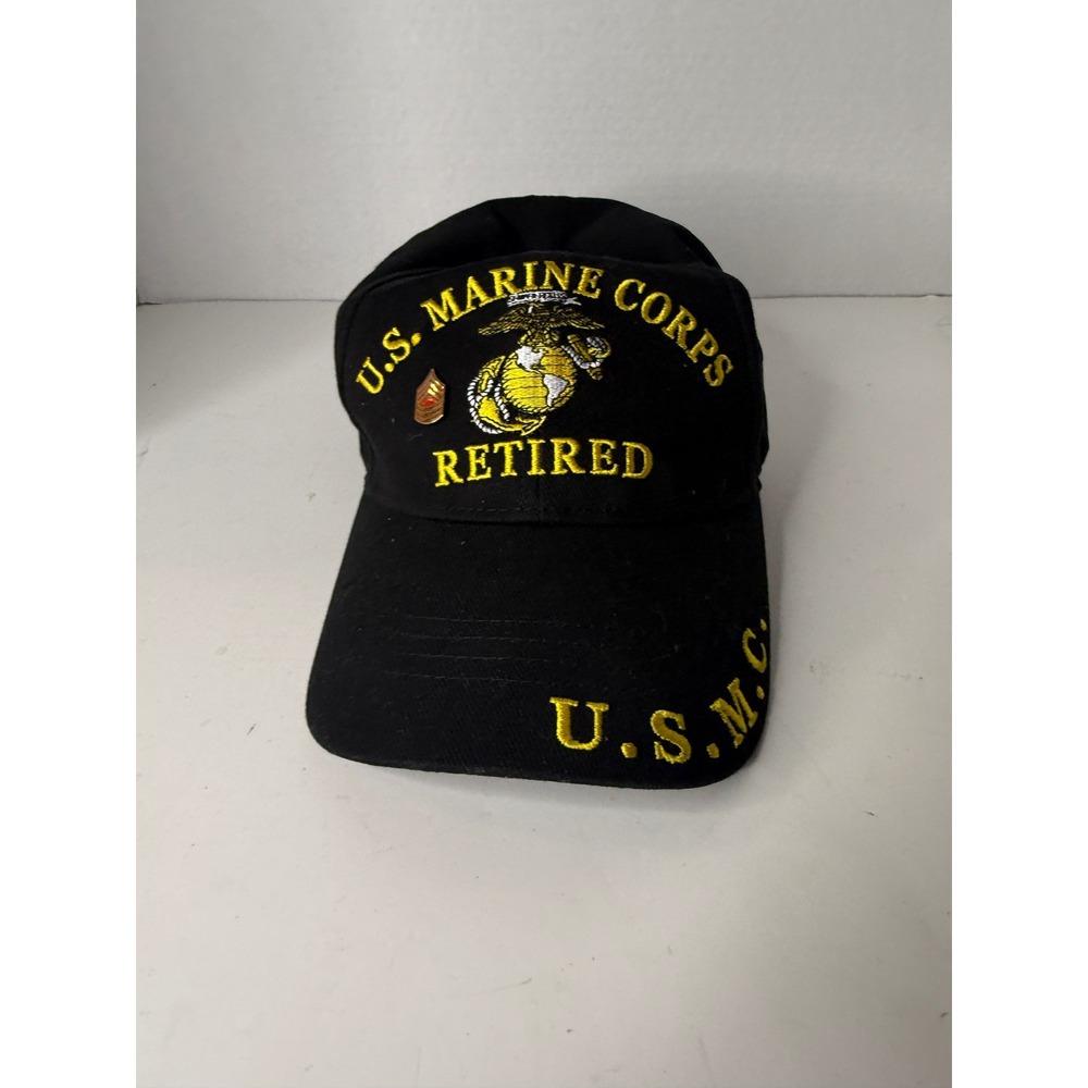 US Marine Corps Retired Black Embroidered Baseball Cap Hat Veteran Gift